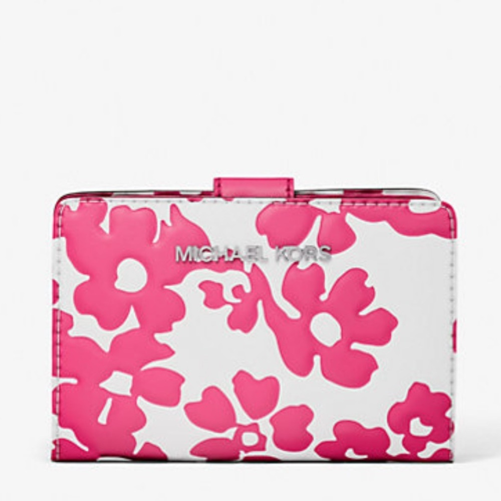 Michael Kors Jet Set Medium Floral Print Bi-Fold Wallet - Picture 3 of 10